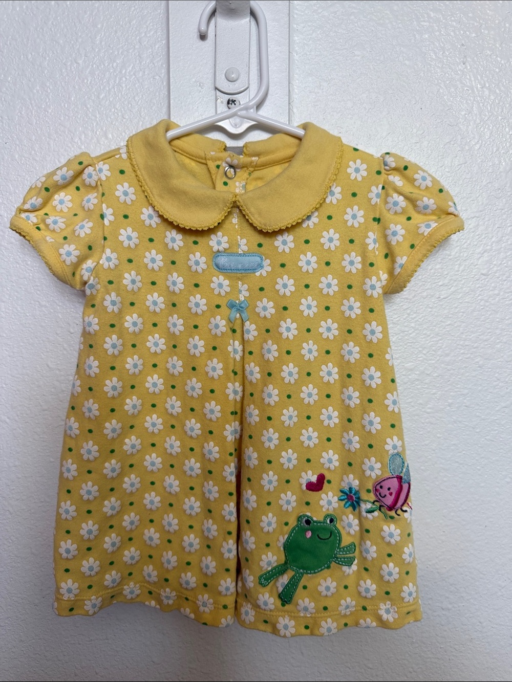 Yellow Daisy Print Dress with Frog